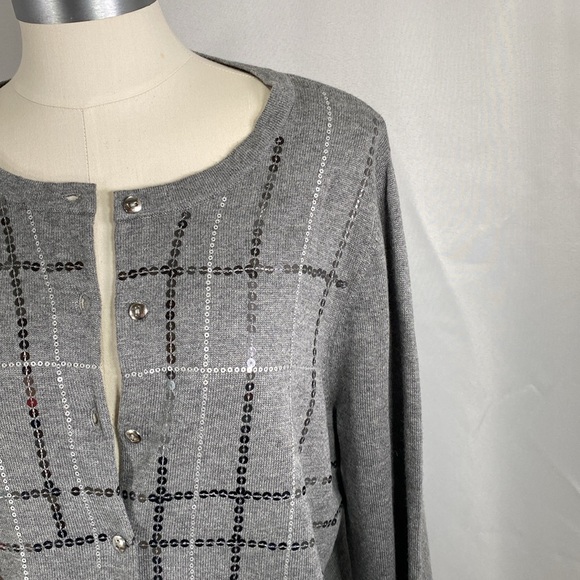 CJ Banks grey cardigan button up w sequins Classic versatile office weekend X - Picture 2 of 7